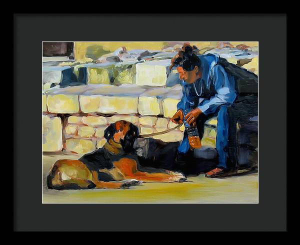 Sitting With A Dog - Framed Print