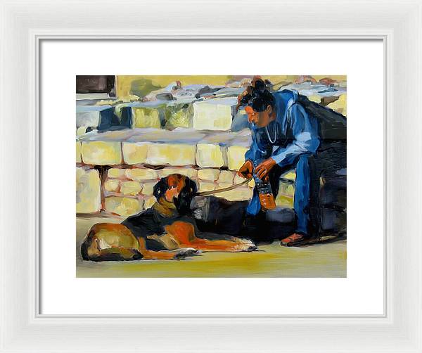 Sitting With A Dog - Framed Print