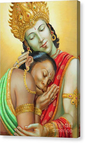 Sri Ram Embracing Hanuman - Canvas Print