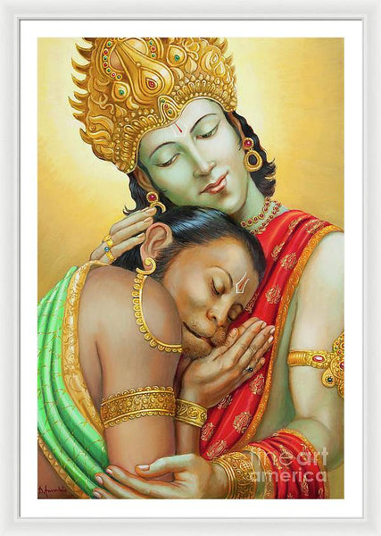 Sri Ram Embracing Hanuman - Framed Print