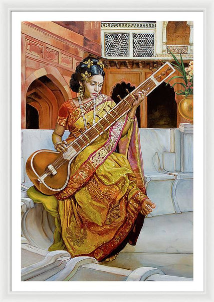 The girl with the sitar - Framed Print