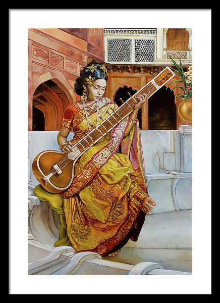The girl with the sitar - Framed Print