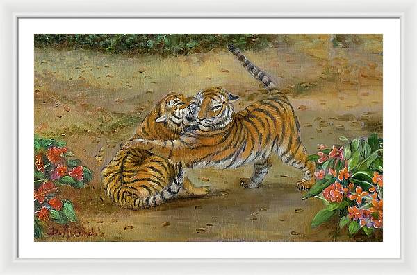 Tiger Cubs At Play - Framed Print