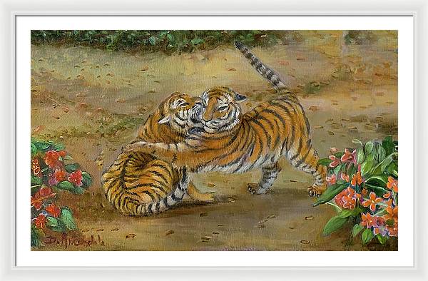 Tiger Cubs At Play - Framed Print