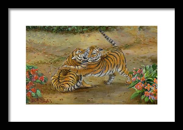 Tiger Cubs At Play - Framed Print