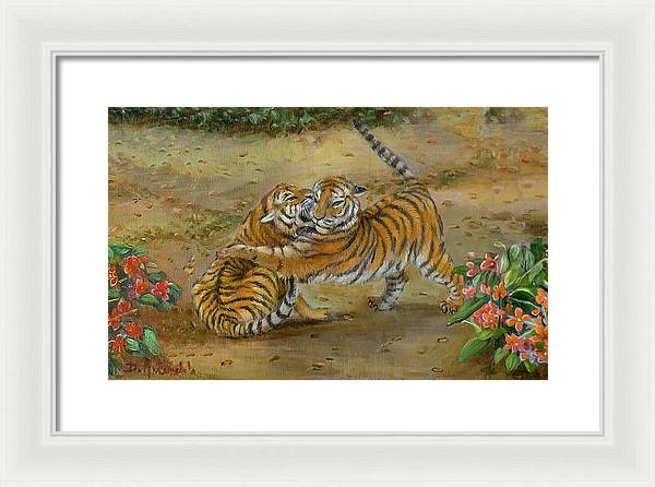 Tiger Cubs At Play - Framed Print