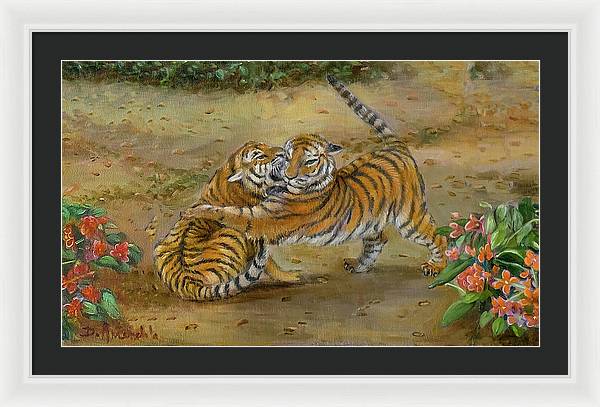 Tiger Cubs At Play - Framed Print