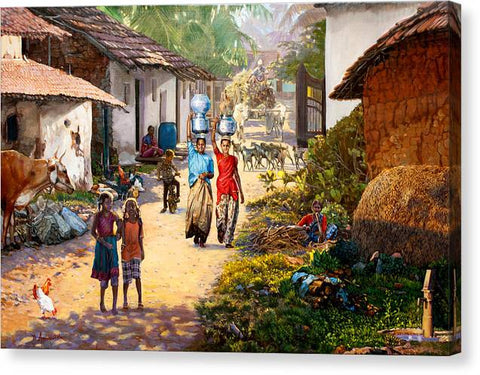 Village Scene In India - Canvas Print