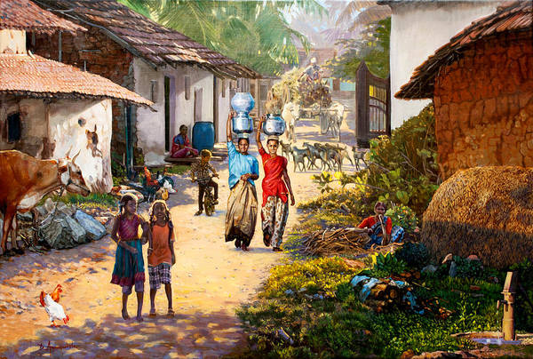 Village Scene In India - Art Print