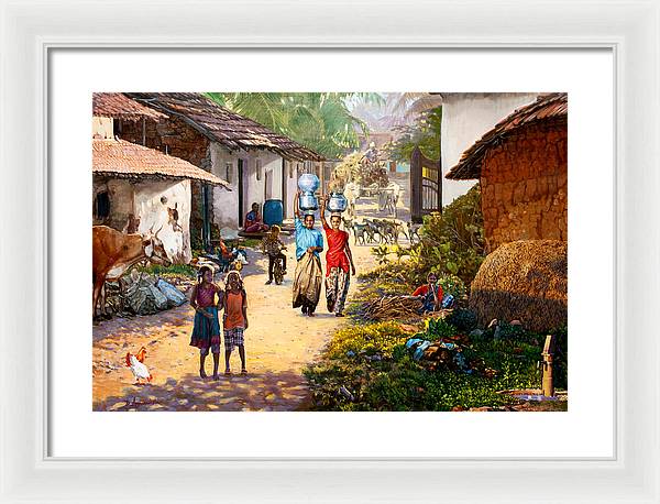 Village Scene In India - Framed Print