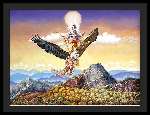 Visnu Flying On The Back Of Garuda - Framed Print