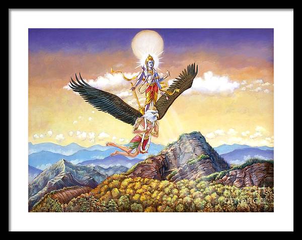 Visnu Flying On The Back Of Garuda - Framed Print