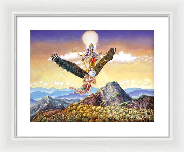 Visnu Flying On The Back Of Garuda - Framed Print