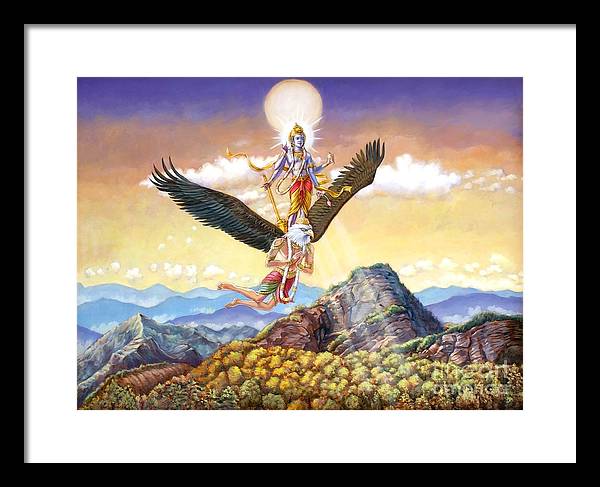 Visnu Flying On The Back Of Garuda - Framed Print