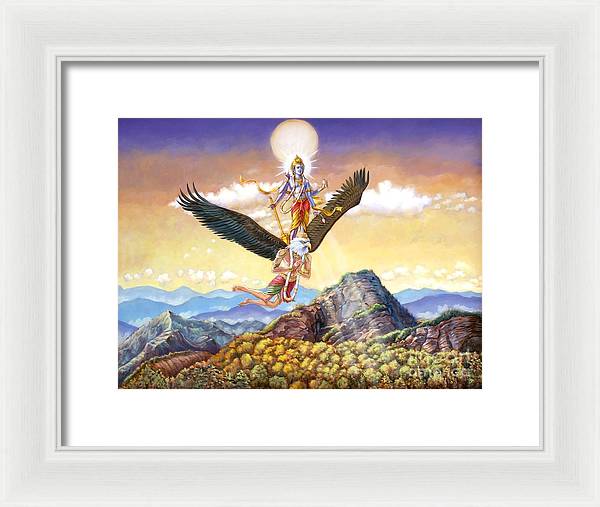 Visnu Flying On The Back Of Garuda - Framed Print