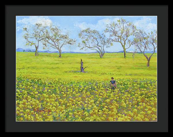 Walking In The Mustard Field - Framed Print