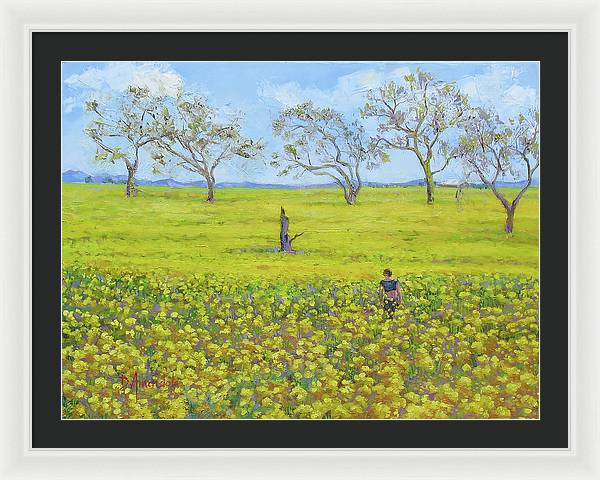 Walking In The Mustard Field - Framed Print