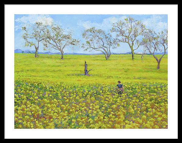 Walking In The Mustard Field - Framed Print