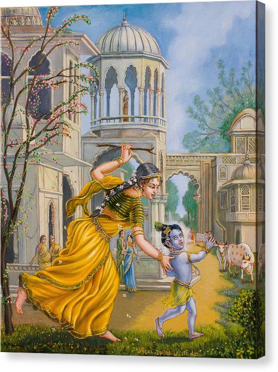 Yashoda Chasing Baby Krishna - Canvas Print